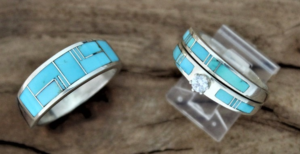 Traditional Hands Turquoise Wedding Rings